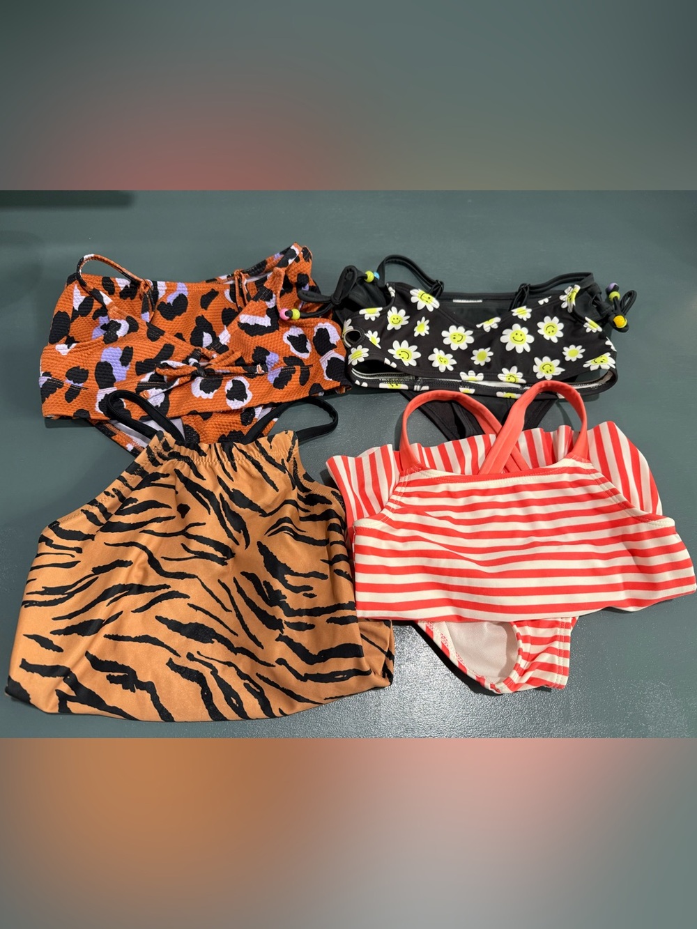Set of FOUR - Girls' bathing suits - bikini and one piece - 5T to small